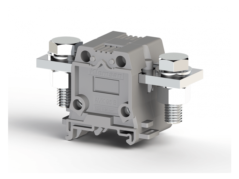 Klemsan 95mm2,Hexagon bolt connected,ring type single deck feed through terminal block,Insulation material PA,Grey, AVK 95B; 304300 Klemsan 95mm2,Hexagon bolt connected,ring type single deck feed through terminal block,Insulation material PA,Grey, AVK 95B; 304300
